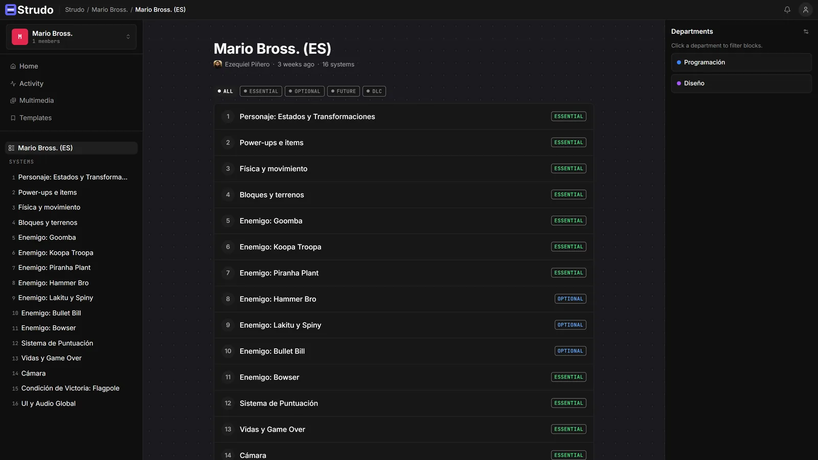 System index of a Strudo project